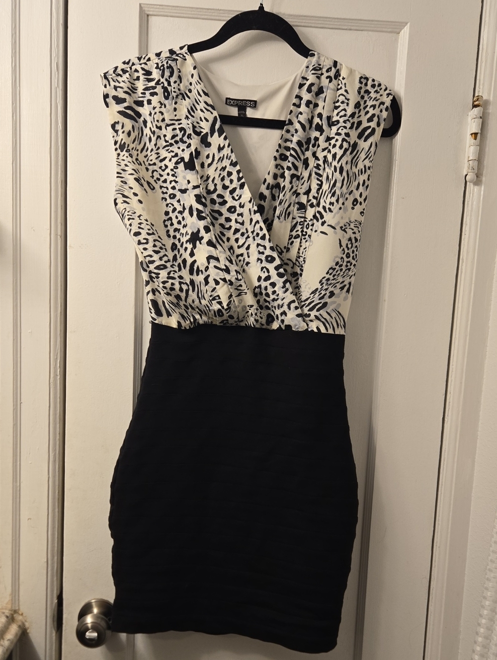 Express Black and White Animal Print Surplice Dress